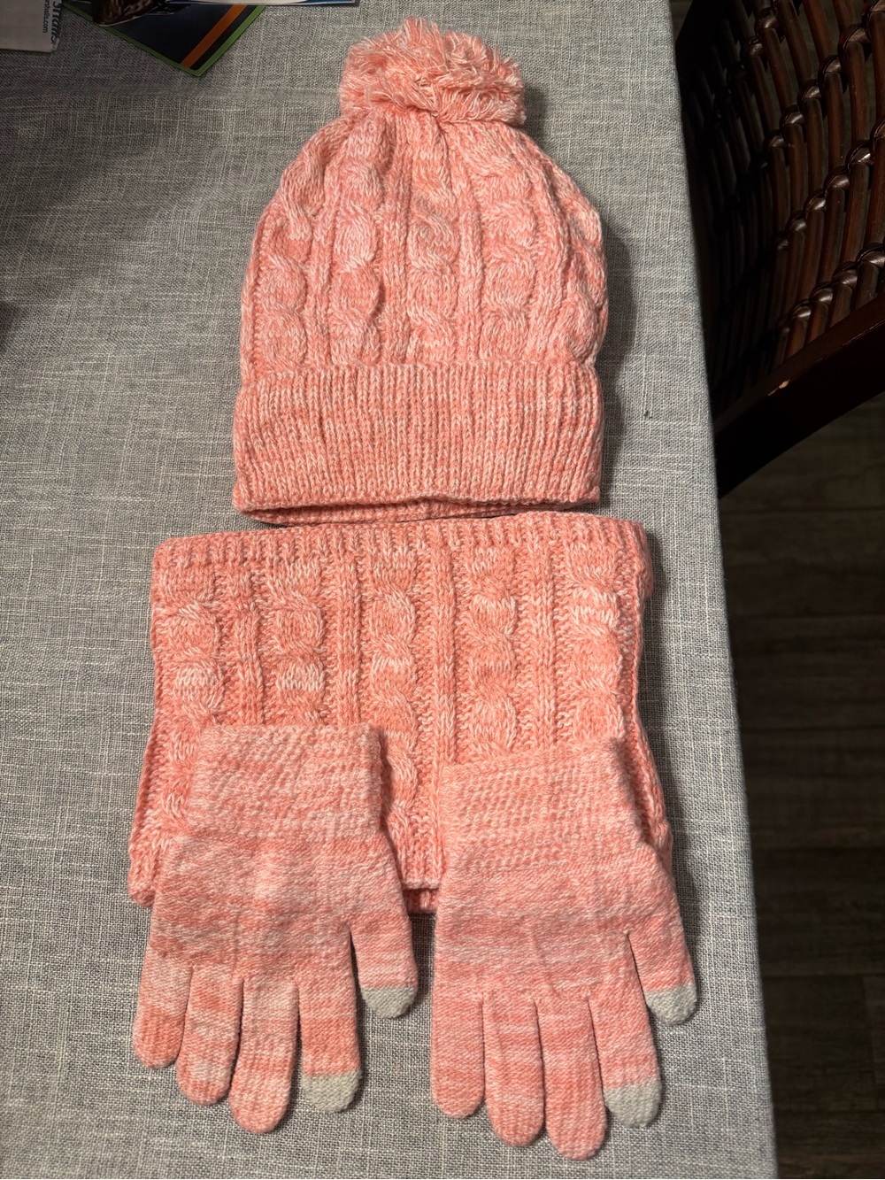 Cozy Cable Knit Winter Hat, Scarf & Gloves Set - Pink